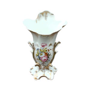 Antique french vieux paris urn 8.27&quot; 21cm vase gilded details flower cornet porcelain high quality home deco heirloom France chique interior