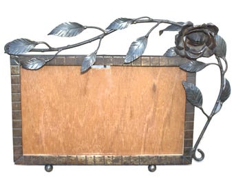 Antique art Deco french forged metal picture frame with flower, stand alone pièce unique romantic gift present loved one housewarming party