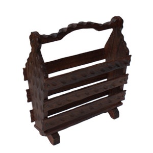 Beautifull brutalist newspaper magazine rack spanish oak wood handmade unique one of a kind interior home decor country house style core