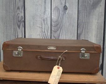 Valise vintage marron véritable fibre vulkanisée authentique vacances vacances 23,62 x 13,97 x 7,08 pouces rangement décoratif mariage déco fête