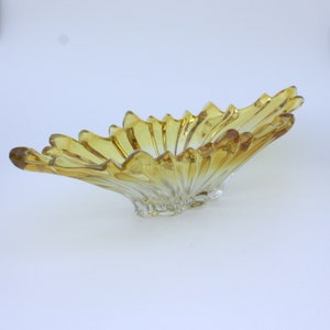 Beautifull vintage Murano oval glass table centerpiece fruit bowl yellow -white glass 18.50&quot; or 47 cm best home decor unique glassware gift