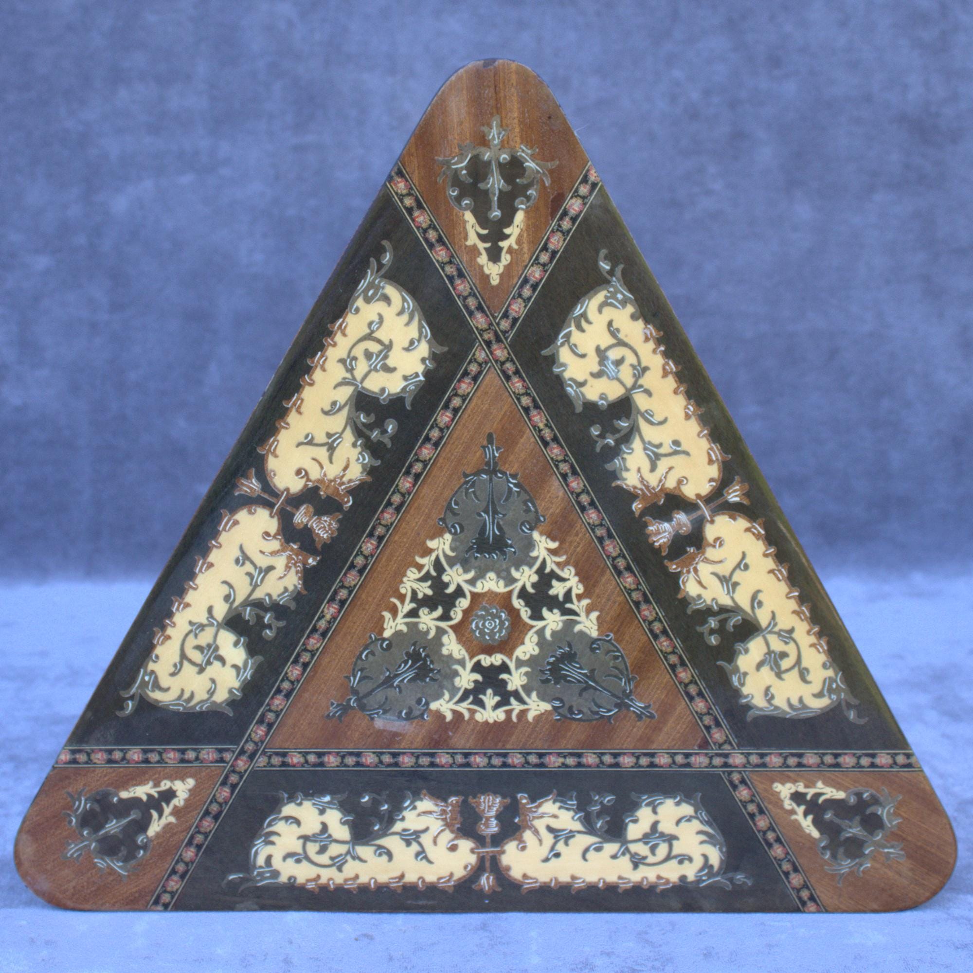 Antique Italian Triangular Music Box Table Floral Marquetry Side