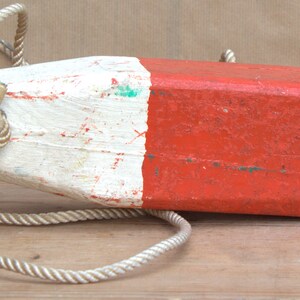 Vintage decorative buoy nautical home decoration in wood red and white with rope beach decor summer eyecather interior fishing collectible image 4