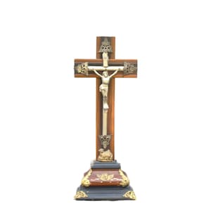Antique standing crucifix large 15.75 inch french wood silver colour Jesus corpus40 cm Christi Jesus home altar decor