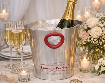 seau à champagne vintage français Laurent-Perrier fabriqué en France, marque Argit, décoration de table chic et élégante pour les francophiles, cadeau parfait