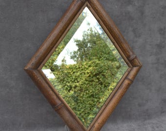 Antique french 1920s Beveled Mirror with Bamboo Frame Japandy style Wall art Natural Charm and Rustic Elegance perfect gift home decor