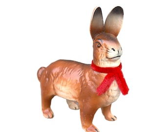Antique authentic easter bunny in paper maché + chalckware finish deadstock mint condition collectible piece home decor interior eye-catcher