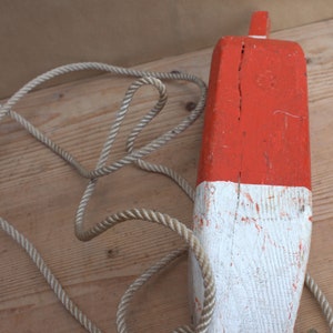 Vintage decorative buoy nautical home decoration in wood red and white with rope beach decor summer eyecather interior fishing collectible image 6