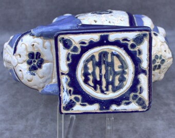 Vintage Ceramic Elephant Figurine Blue and White 11.20 Inch Ornate