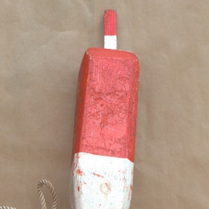 Vintage decorative buoy nautical home decoration in wood red and white with rope beach decor summer eyecather interior fishing collectible image 3