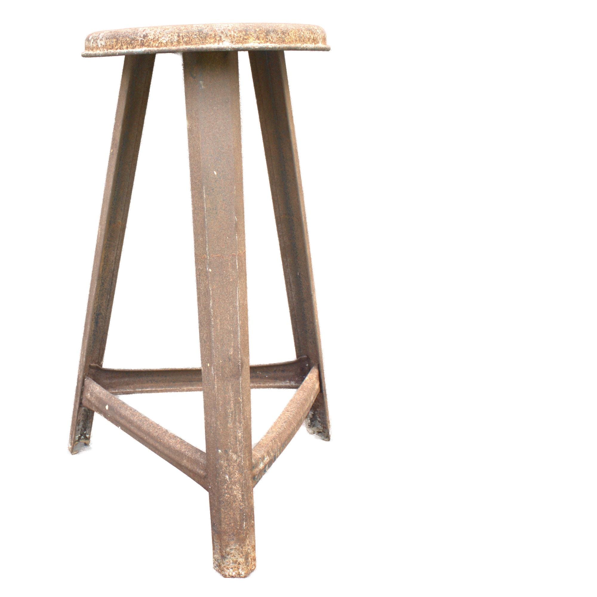 Tabouret D'atelier Ancien En Métal, Tabouret D'artiste Vieux Rouillé Patine Shabby Chic - Superbe Pièce De Décoration Intérieure Style Industriel