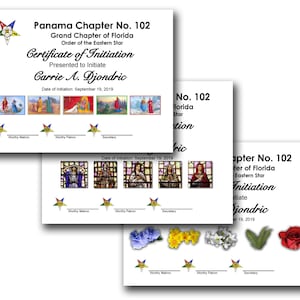 OES Certificate of Initiation Signatures Eastern Star