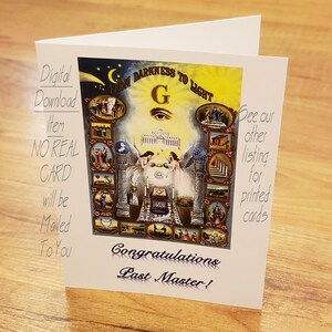Tarjeta de felicitación de felicitaciones de los masones al venerable maestro anterior. De la oscuridad a la luz. Descarga digital de la masonería: imprima su propia tarjeta
