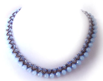 Crystal Necklace, Crystal Weaved Necklace, Beadweaved Necklace, Blue Necklace, Beadwork Necklace