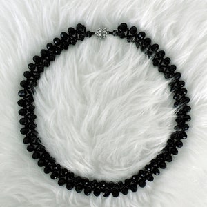 Naszyjnik kryształowy, naszyjnik z kryształowych koralików, czarny naszyjnik, czarny choker, naszyjnik z koralików, prezent dla kobiet