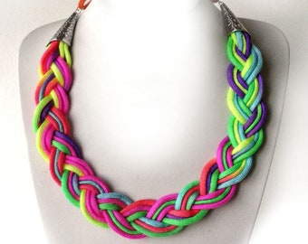 Braided Cord Necklace, Paracord Necklace, Statement Necklace, Multicolor Necklace, Braided Choker