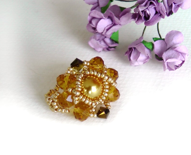 Crystal Ring Golden Ring Woven Seed Bead Ring Beaded Ring - Etsy