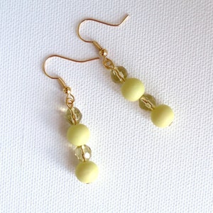 Beaded Earrings, Yellow Beaded Earrings, Yellow Dangles, Gold Plated French Ear Wires
