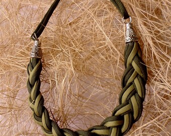 Handmade Braided Paracord Statement Necklace: Khaki & Green