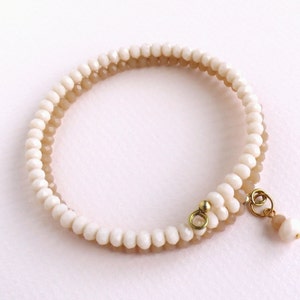 Memory Wire Bracelet, Crystal Beaded Bracelet, Crystal Memory Wire Bracelet, Beige Bracelet