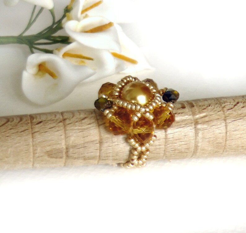 Crystal Ring Golden Ring Woven Seed Bead Ring Beaded Ring - Etsy