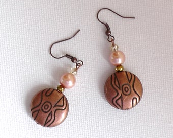 Earrings,Dangle Earrings,Copper Earrings,Pearl Earrings