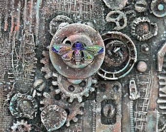 steampunk wall art, mixed media, industrial art, unique, one of the kind, ready to hang, collectible art decor