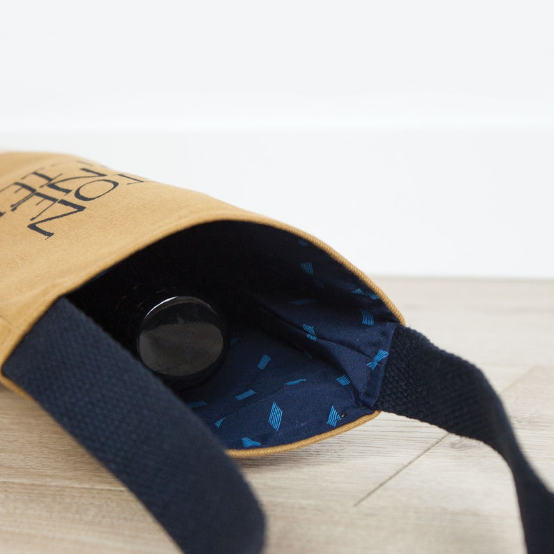 water or beer TONNELIER blue and white Original reusable tote bag for bottle of wine gift idea man silkscreen cotton and cork