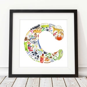 Letra C impresión, decoración infantil, arte infantil, impresión abc, nuevo regalo de bebé, regalo de baby shower, letra del alfabeto C, regalo de ahijado