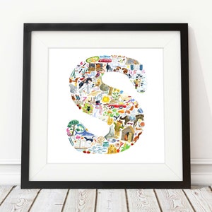 Letra S impresión, decoración infantil, arte infantil, impresión abc, nuevo regalo de bebé, regalo de baby shower, letra de alfabeto S, regalo de ahijado