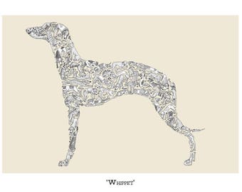 Whippet-Druck, Whippet Geschenke, Hund Walker Geschenk, Wohnkultur, Wandkunst, Whippet Kunst, Whippet Wandkunst, Hunderasse Druck