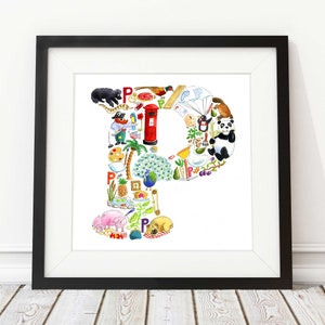 Letra P impresión, decoración infantil, arte infantil, impresión abc, nuevo regalo de bebé, regalo de baby shower, letra de alfabeto P, regalo de ahijado