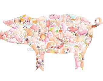 Pig Print, nursery decor, nursery art, abc print, animal prints, pig painting, nursery prints, nursery wall art, farm animal prints, pigs