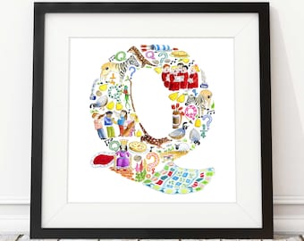 Letter Q print, nursery decor, nursery art, abc print, new baby gift, baby shower gift, alphabet letter Q, godchild gift