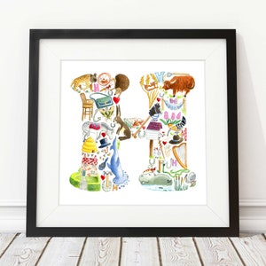 Letra H impresión, decoración infantil, arte infantil, impresión abc, nuevo regalo de bebé, regalo de baby shower, letra del alfabeto H, regalo de ahijado