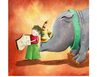 Children's Art - Signed, Limited Edition giclée print. ' Educating Arnold'