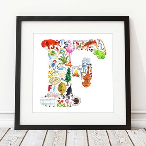 Letra F impresión, decoración infantil, arte infantil, impresión abc, nuevo regalo de bebé, regalo de baby shower, letra del alfabeto F, regalo de ahijado