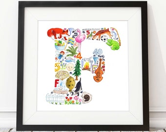 Letter F print, nursery decor, nursery art, abc print, new baby gift, baby shower gift, alphabet letter F, godchild gift