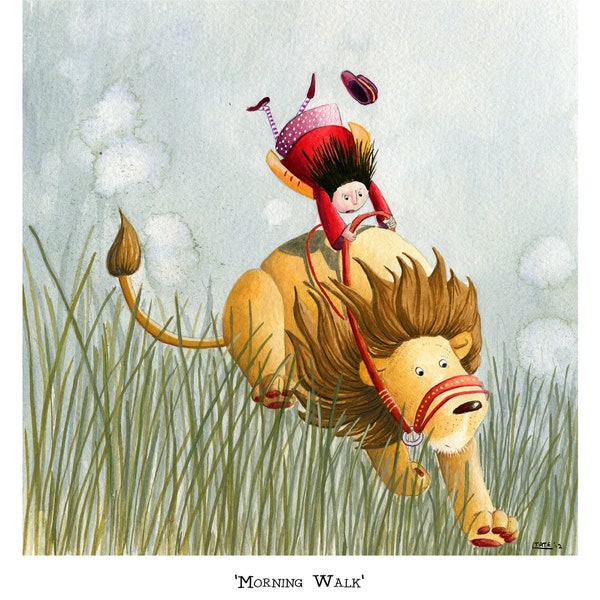 Arte infantil - firmado, edición limitada giclée impresión. -'Caminata'