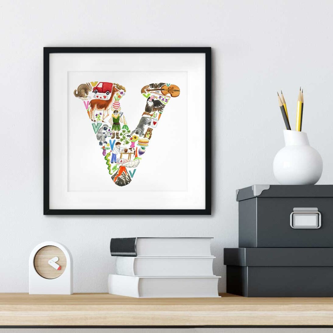 Letter V Print, Nursery Decor, Nursery Art, Abc Print, New Baby Gift