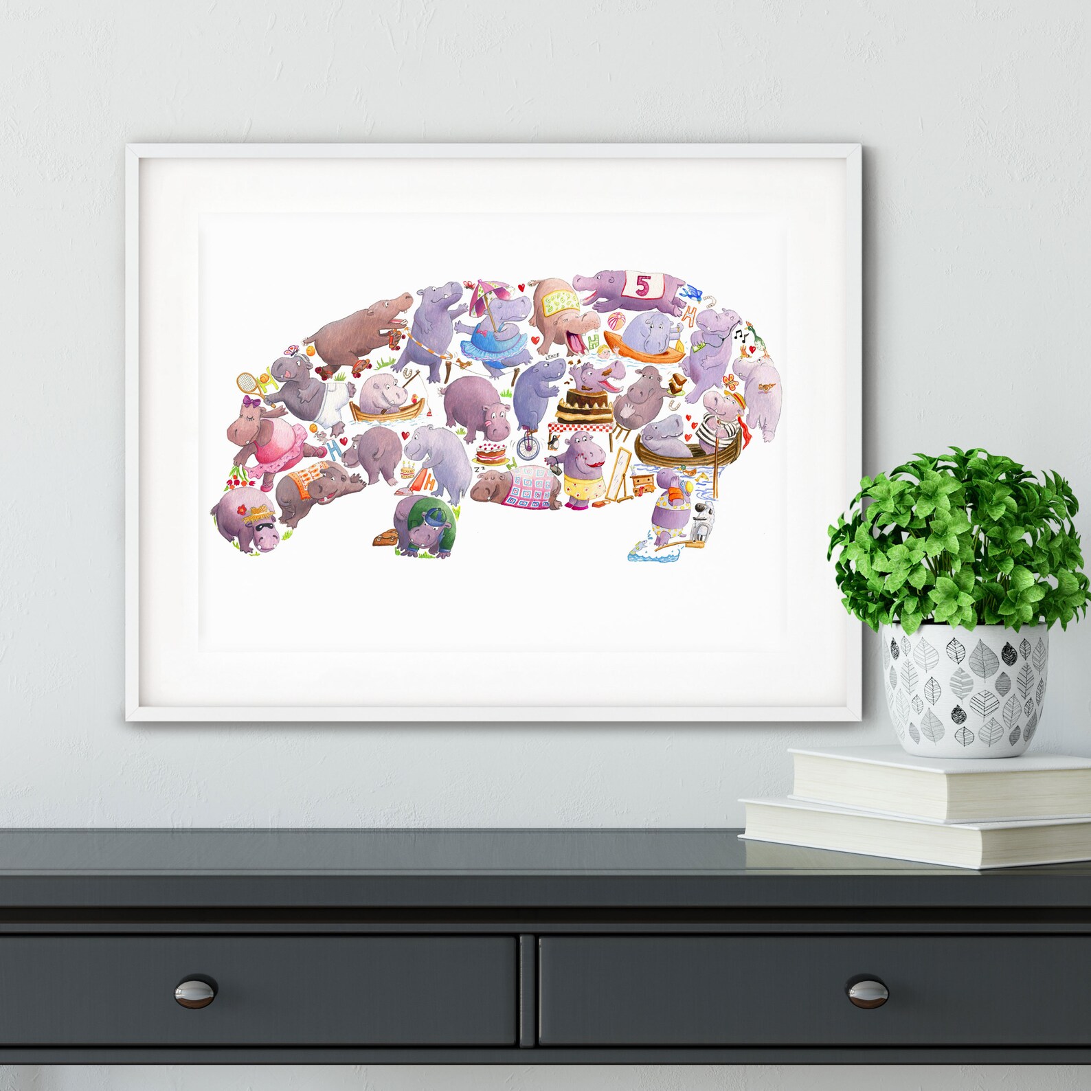Hippo Print, Nursery Decor, Nursery Art, Abc Print, Nursery Art, Animal Prints, Hippo Art