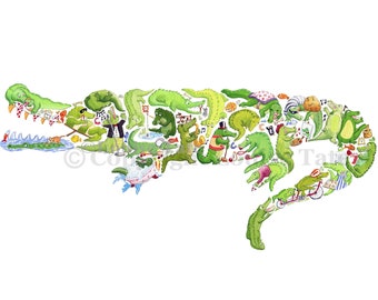 Impresión de cocodrilos, decoración de vivero, arte infantil, impresión abc, arte de vivero, grabados de animales, arte de cocodrilos, impresiones de viveros, arte de la pared del vivero