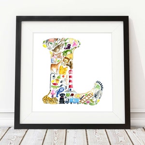 Letra L impresión, Decoración de la guardería, Arte de la guardería, impresión ABC, Nuevo regalo de bebé, Regalo de baby shower, Carta del alfabeto L, Regalo de ahijado