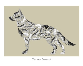 German Shepherd Print, German shepherd gifts, dog walker gift, home decor, wall art, German shepherd art, dog breed, German shepherd drawing