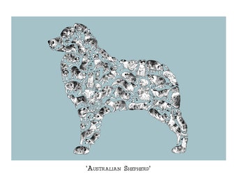 Australian Shepherd Print, Dog Lover Art Print , Signed