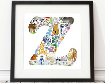 Letter Z print, nursery decor, nursery art, abc print, new baby gift, baby shower gift, alphabet letter Z, godchild gift