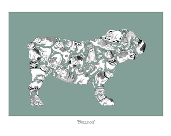 Bulldog Print, home decor, wall art, dog breeds, dog walker gift, bulldog wall art, bulldog art, bull dog art print