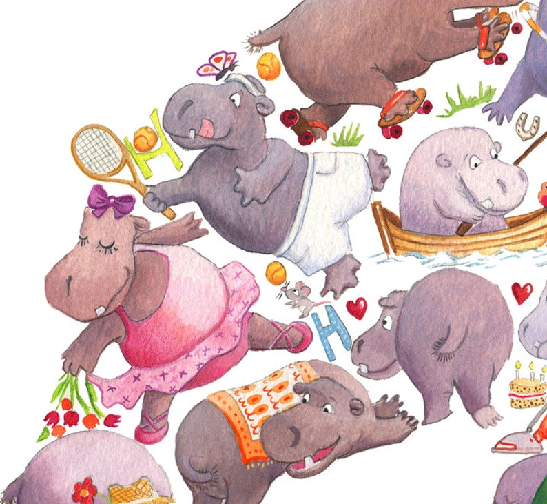 Hippo Print Nursery Decor Nursery Art Abc Print Nursery Etsy