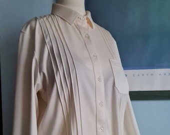 Vintage Silky Ivory Blouse Made in Hong Kong for Mairi Macintyre UK 14-16 US 10-12