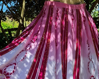 Sale Vintage Y2K Indian Cotton Dip Dye Pink  White Sequinned Maxi Skirt,Anitsa Paris Deadstock S